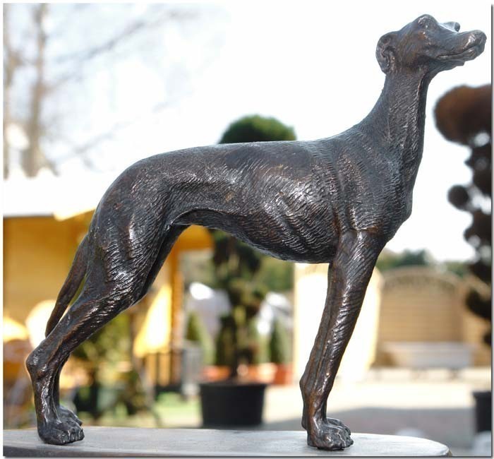 Bronze Figur Skulptur Hund Windhund Greyhound Marmor Sockel Figuren