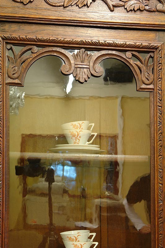 Vitrine Geschirrschrank Gründerzeit Eiche um 1880 antik (604)